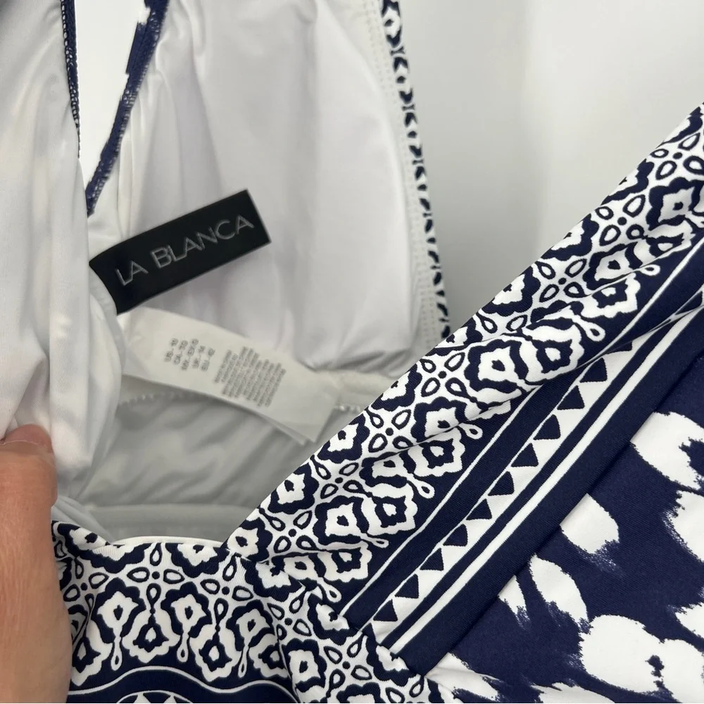 La Blanca Woman's Changing Tides Plunge One Piece Swimsuit in Indigo Blue New - Picture 8 of 14